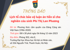bet365 football
 lịch tổ chức bảo vệ luận án tiến sĩ cho nghiên cứu sinh Phí Thị Lan Phương